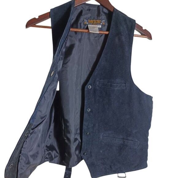 Vtg Dont Stop Classics L Black Suede Leather Vest Snap Front Western Rockabilly - Picture 3 of 6